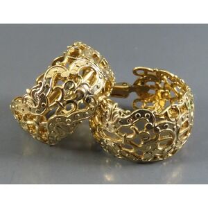 Vintage LH LEWIS SEGAL Clip-On Hoop Earrings GOLD TONE FILIGREE Floral/Scrolls